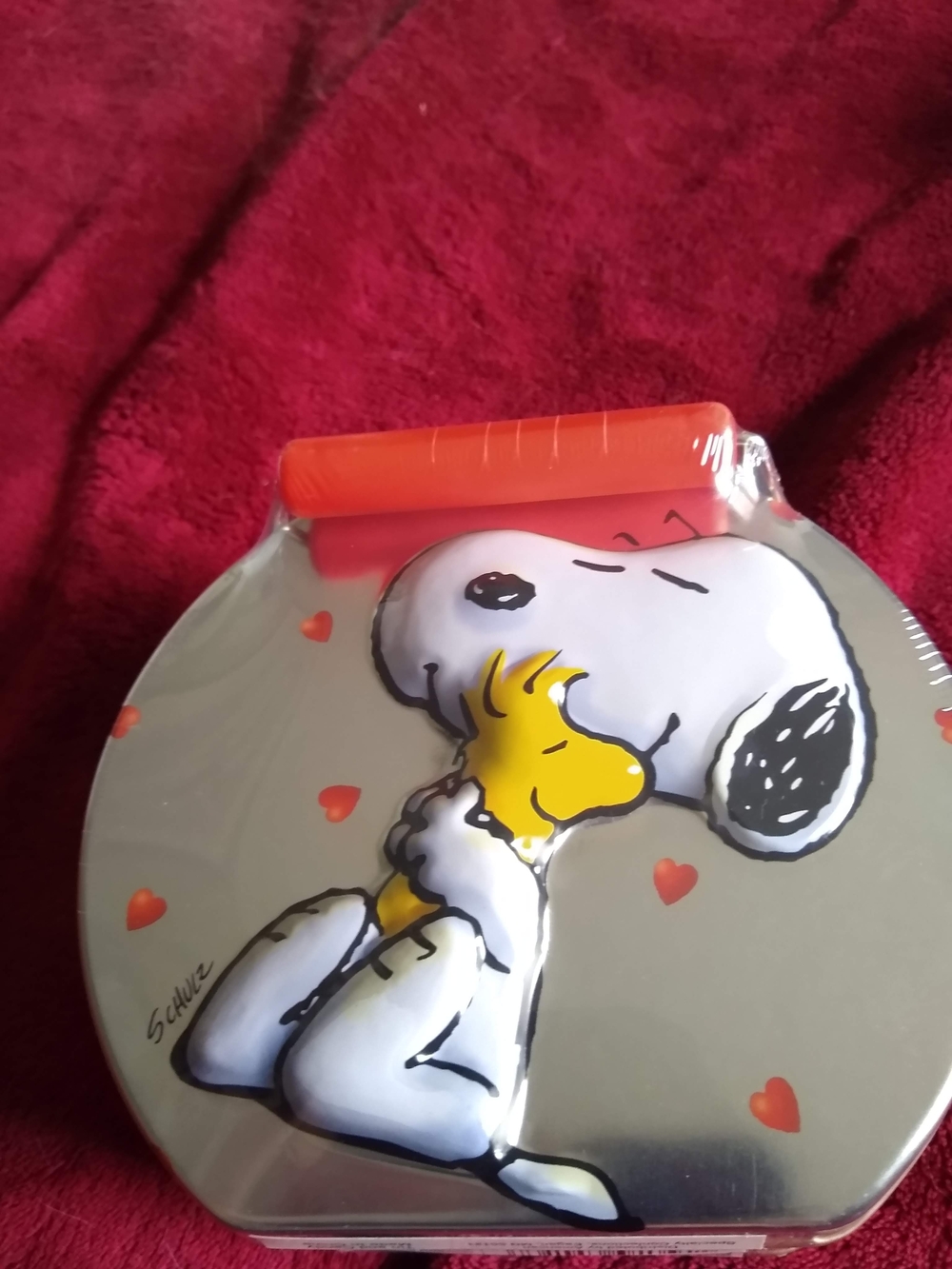 Peanuts Snoopy & Woodstock Heart Tin - Silver with Red Accents